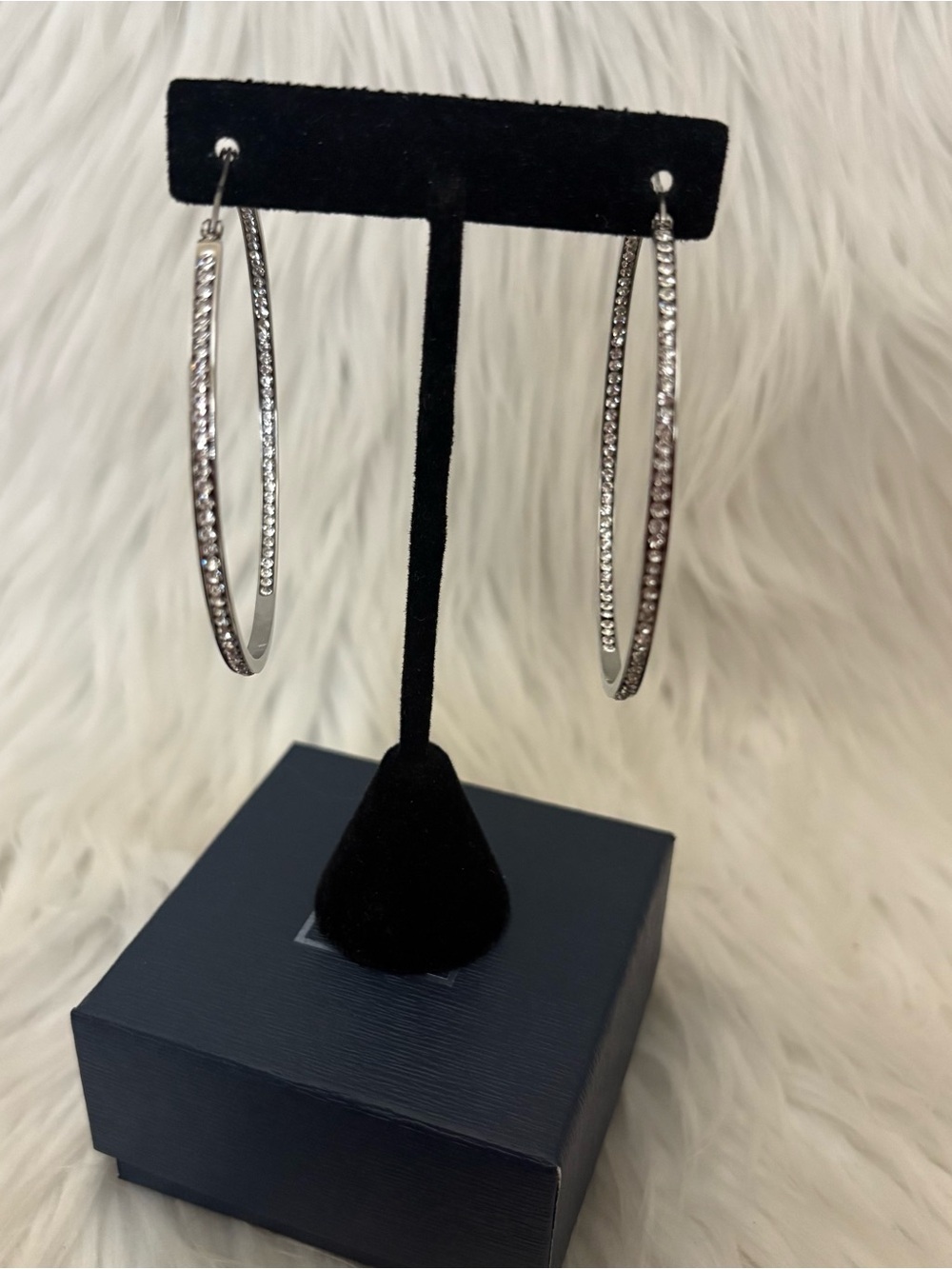 QVC LARGE 2.5” inch Stainless Steel Inside Out Stone Crystal Hoop Earrings - Picture 5 of 8